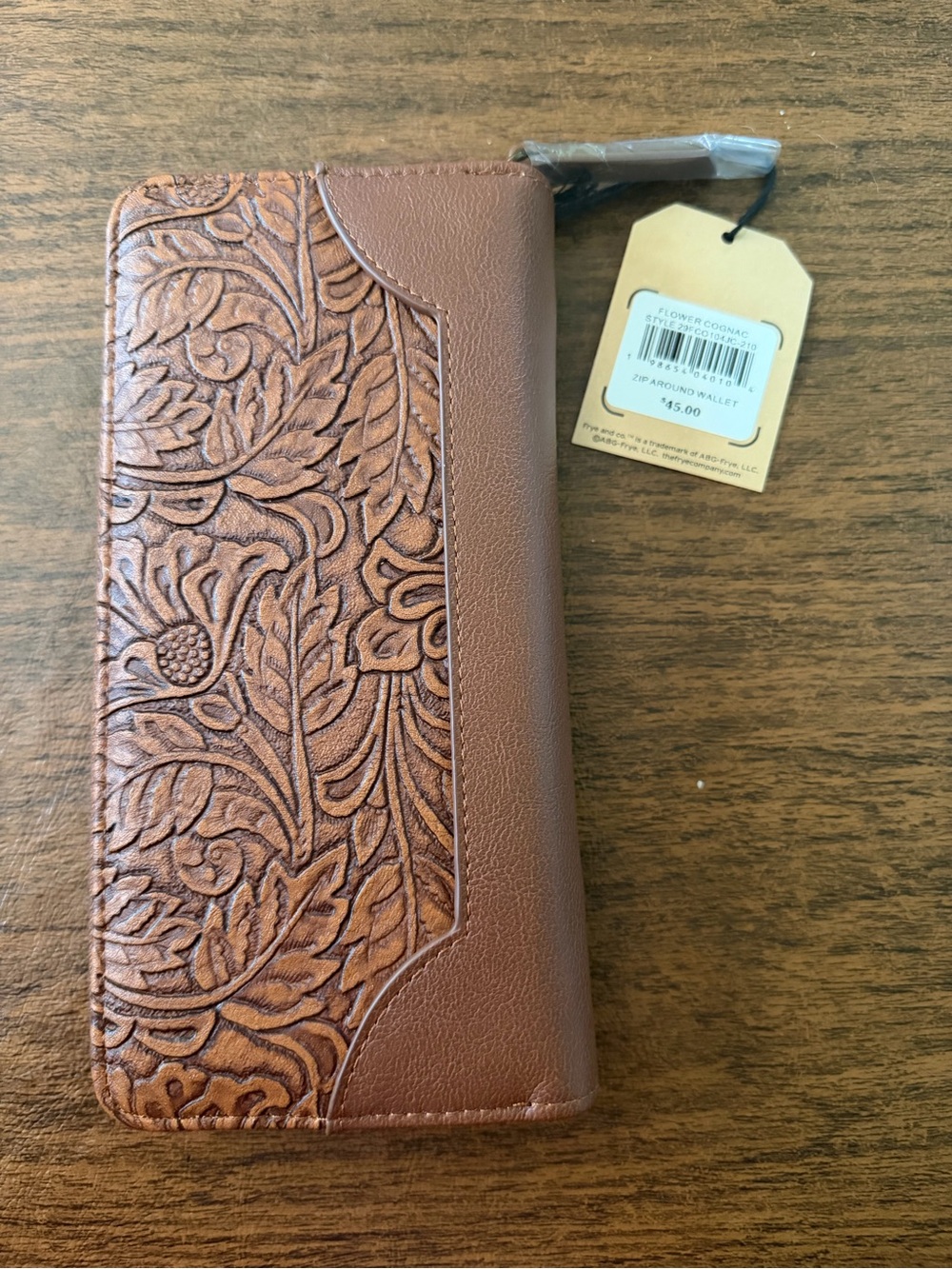 Frye & Co Embossed Floral Zip Around Wallet - Brown